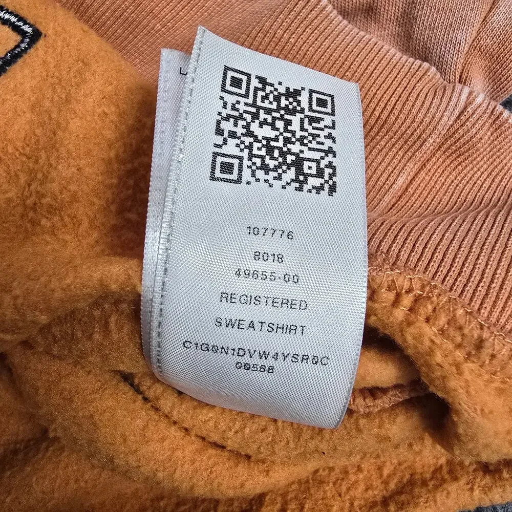 True Religion Mens Sweatshirt S Faded Coral Orange Logo Patch Crewneck Pullover